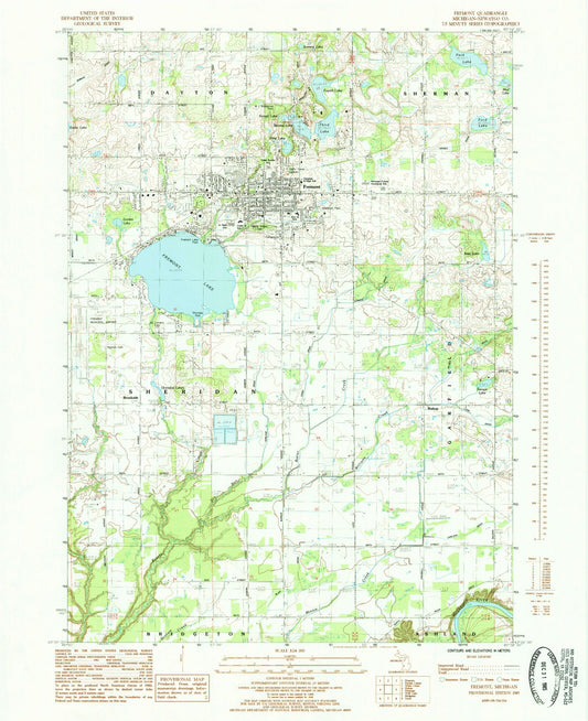 Classic USGS Fremont Michigan 7.5'x7.5' Topo Map Image