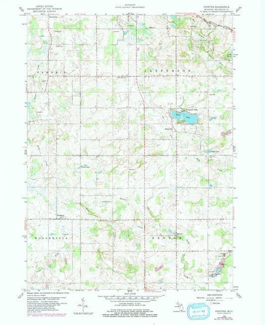 Classic USGS Frontier Michigan 7.5'x7.5' Topo Map Image