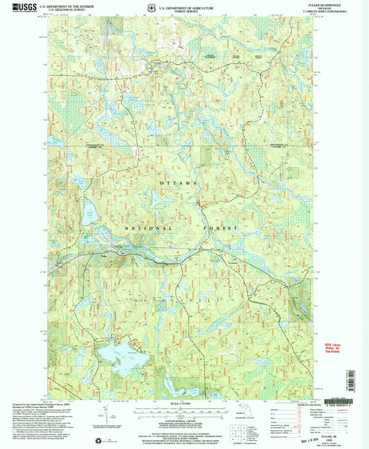 Classic USGS Fuller Michigan 7.5'x7.5' Topo Map Image