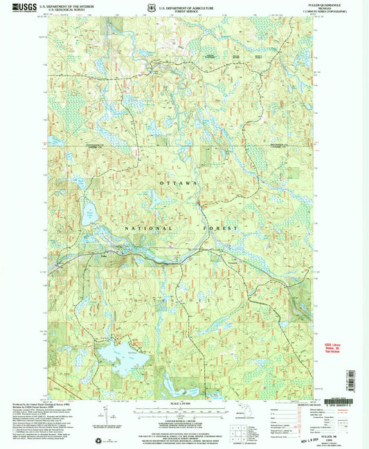 Classic USGS Fuller Michigan 7.5'x7.5' Topo Map Image