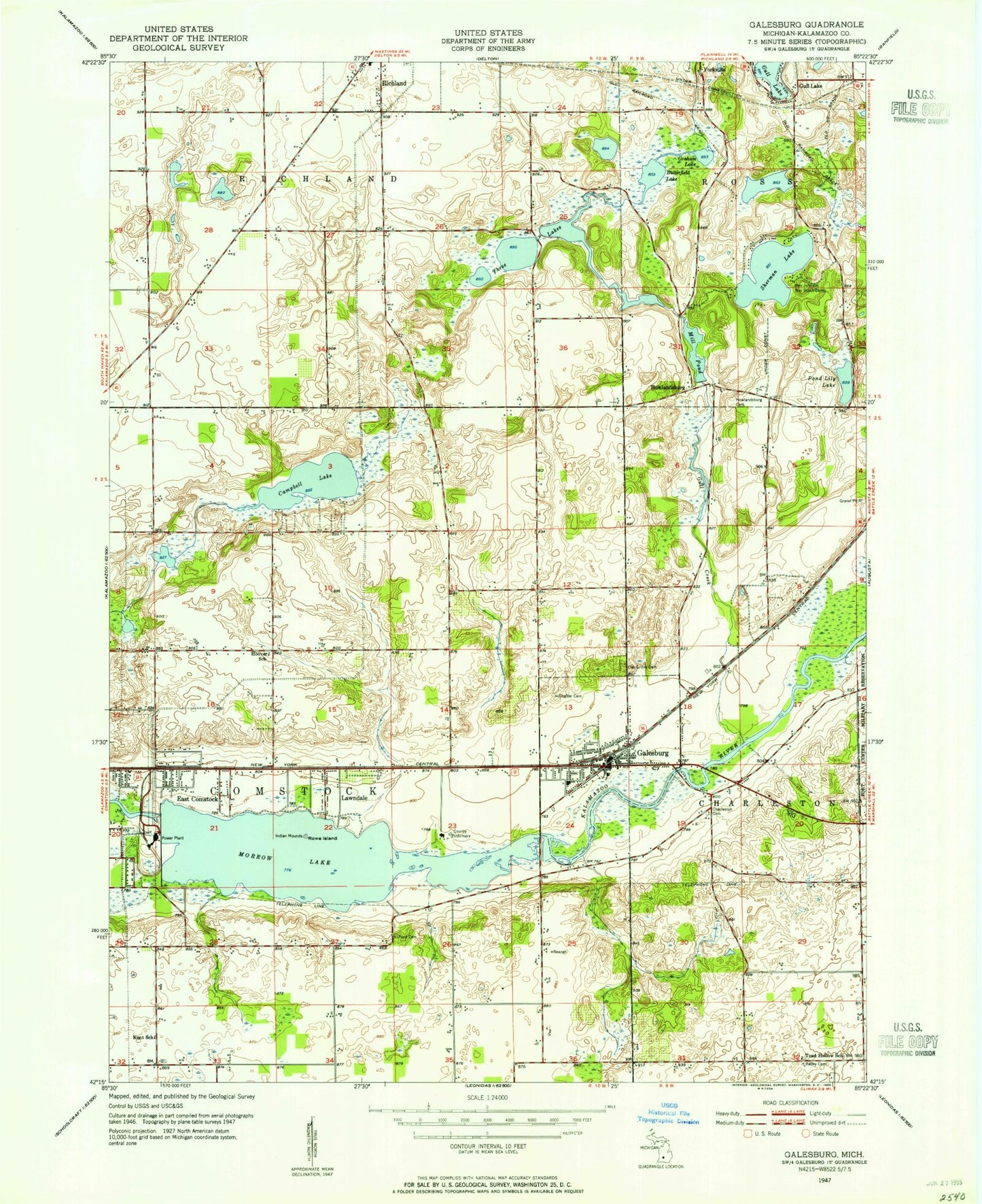 Classic USGS Galesburg Michigan 7.5'x7.5' Topo Map Image
