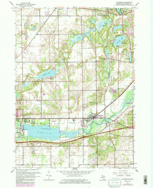 Classic USGS Galesburg Michigan 7.5'x7.5' Topo Map Image