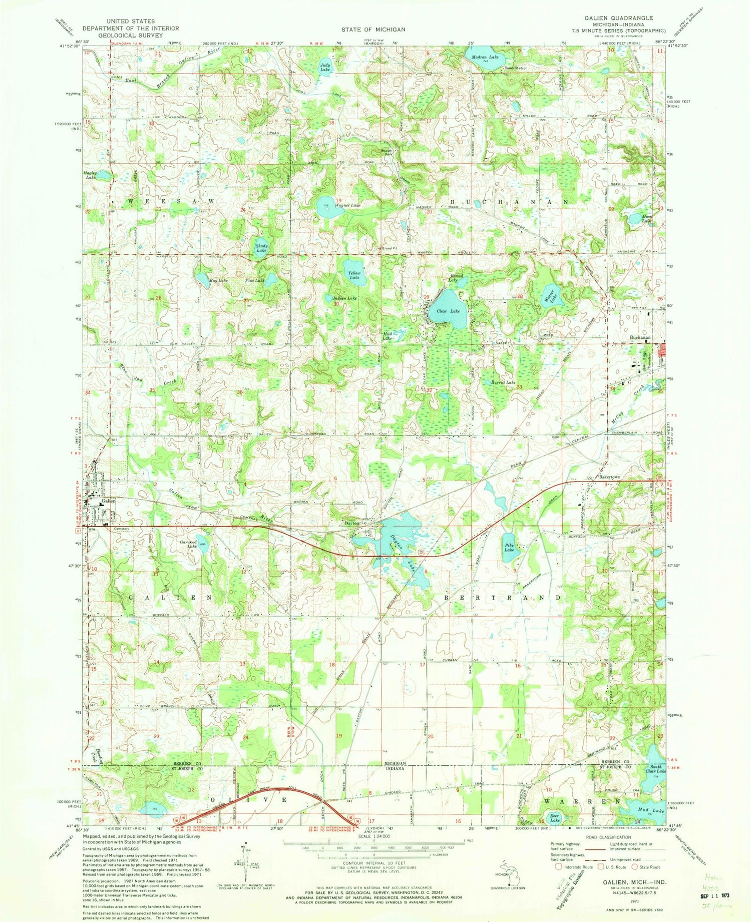 Classic USGS Galien Michigan 7.5'x7.5' Topo Map Image