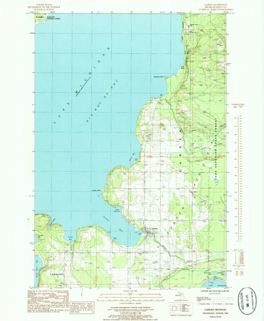 Classic USGS Garden Michigan 7.5'x7.5' Topo Map Image