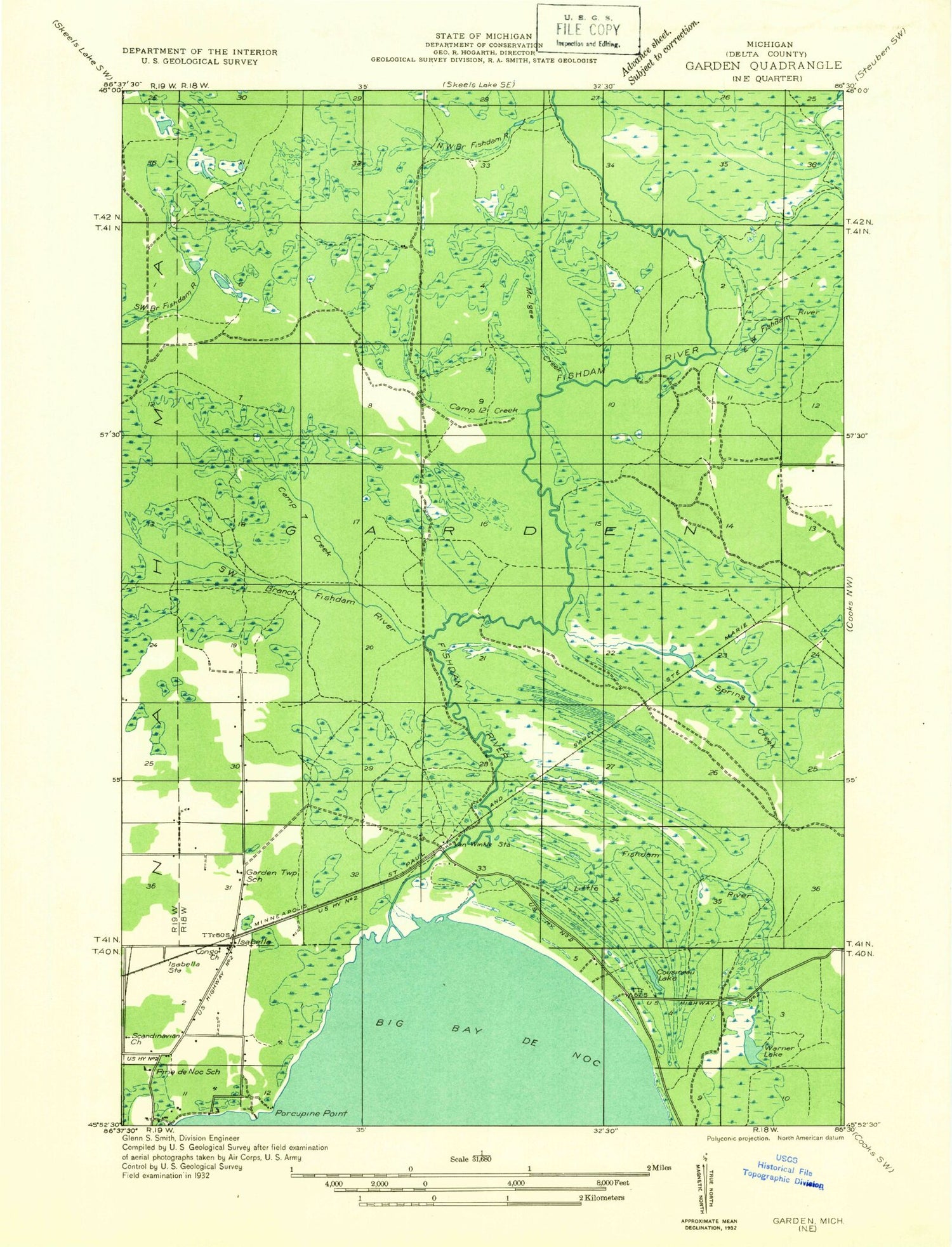 Classic USGS Garden Corners Michigan 7.5'x7.5' Topo Map Image