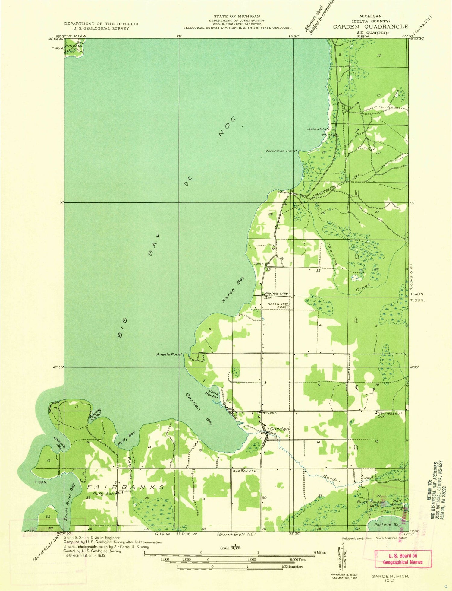Classic USGS Garden Michigan 7.5'x7.5' Topo Map Image