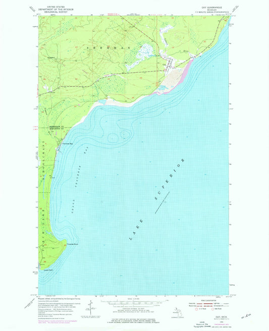 Classic USGS Gay Michigan 7.5'x7.5' Topo Map Image