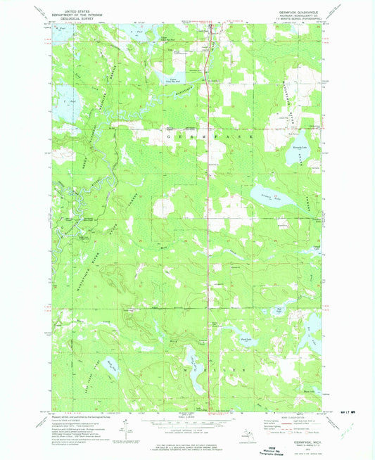 Classic USGS Germfask Michigan 7.5'x7.5' Topo Map Image