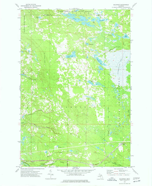 Classic USGS Gilchrist Michigan 7.5'x7.5' Topo Map Image