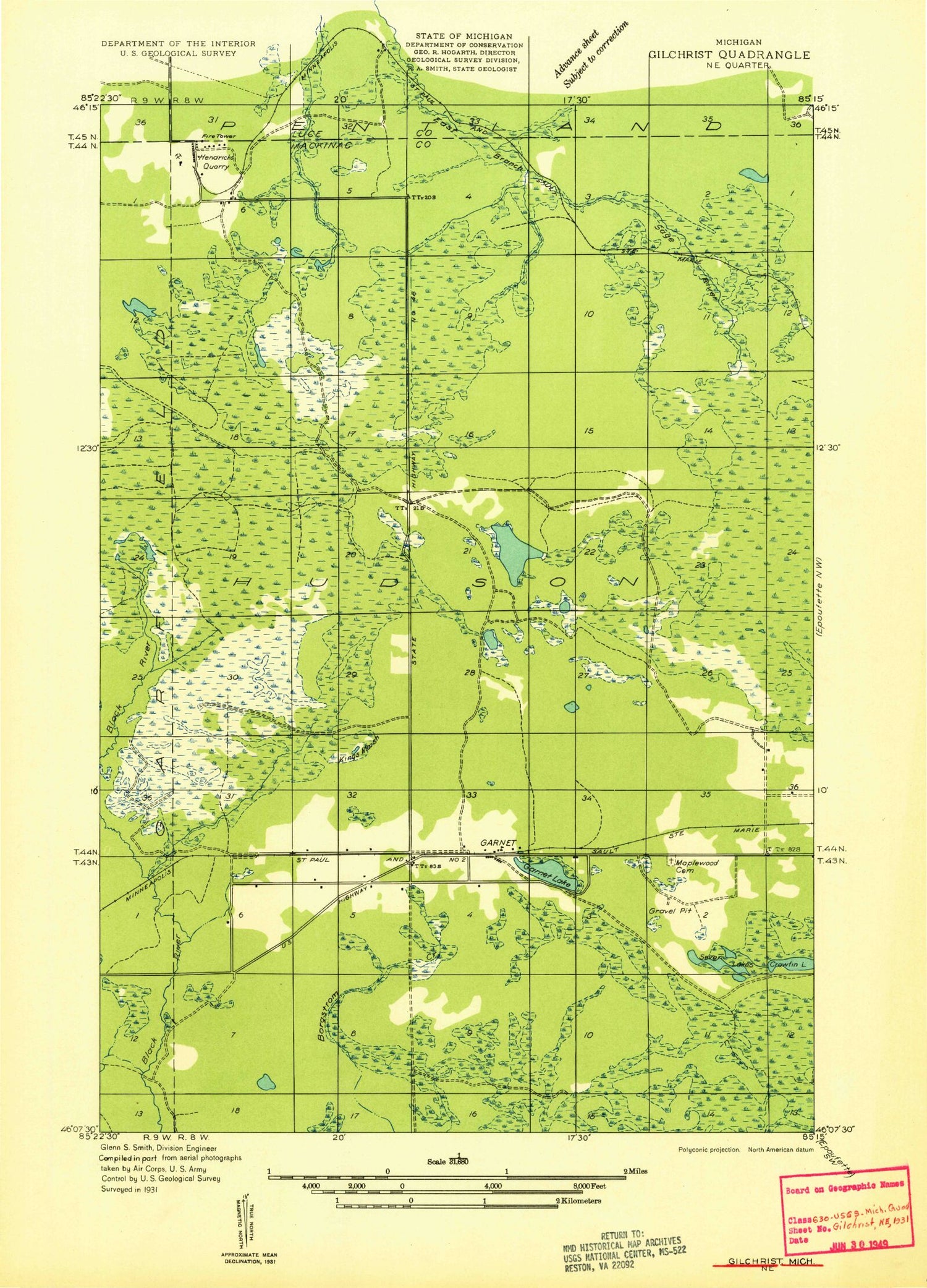 Classic USGS Garnet Michigan 7.5'x7.5' Topo Map Image