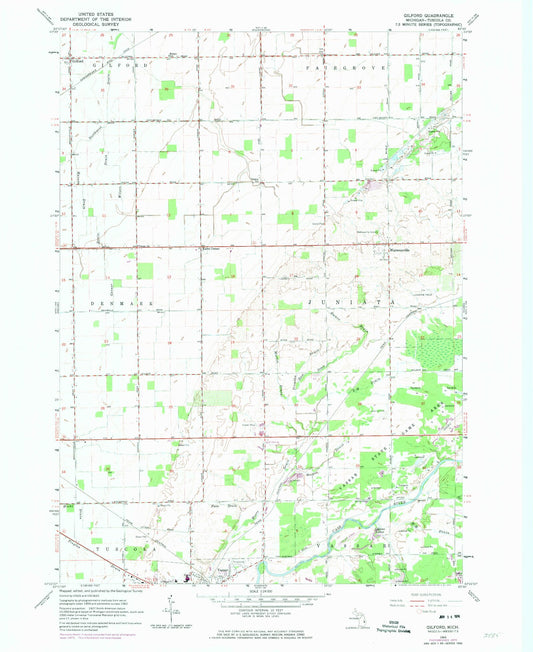 Classic USGS Gilford Michigan 7.5'x7.5' Topo Map Image