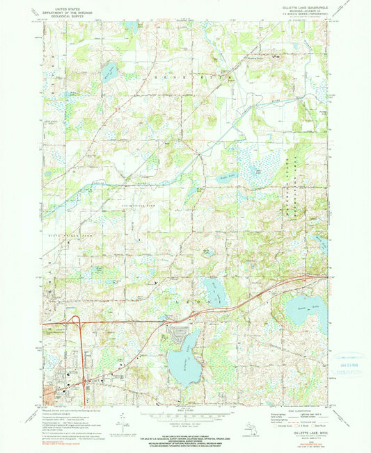 Classic USGS Gilletts Lake Michigan 7.5'x7.5' Topo Map Image