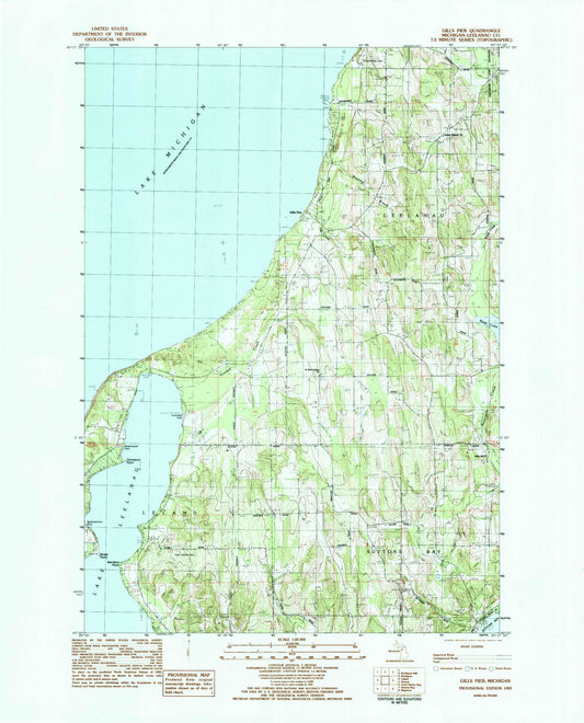 Classic USGS Gills Pier Michigan 7.5'x7.5' Topo Map Image
