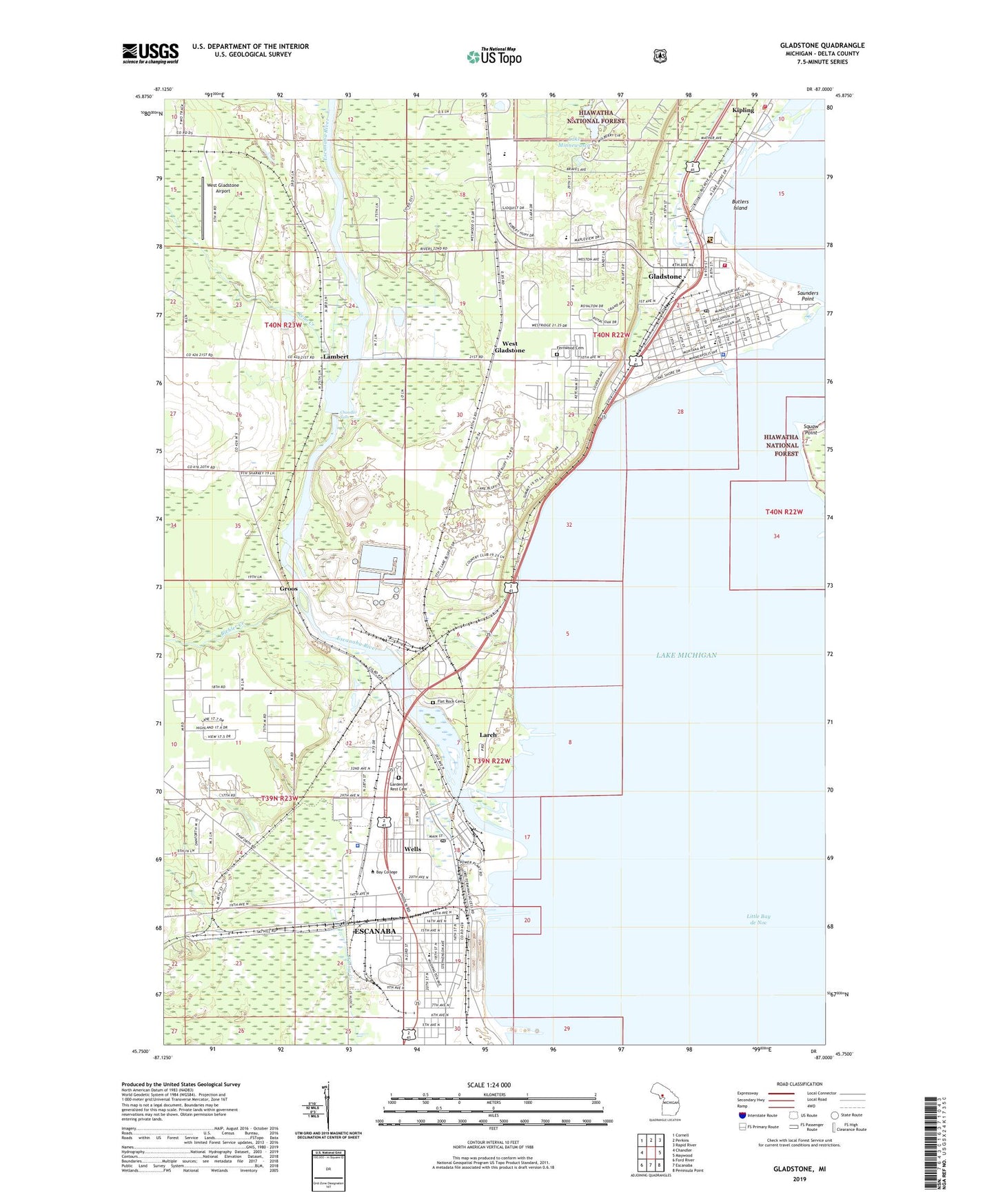 Gladstone Michigan US Topo Map Image