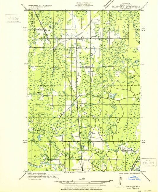 Classic USGS Perkins Michigan 7.5'x7.5' Topo Map Image