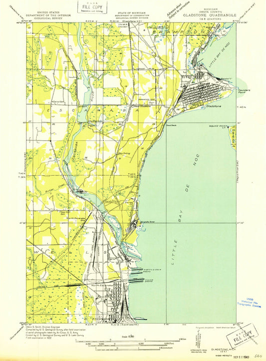 Classic USGS Gladstone Michigan 7.5'x7.5' Topo Map Image