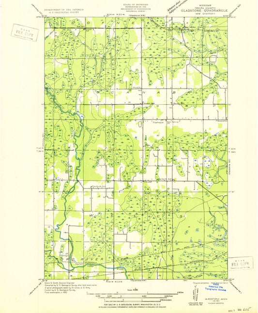 Classic USGS Chandler Michigan 7.5'x7.5' Topo Map Image