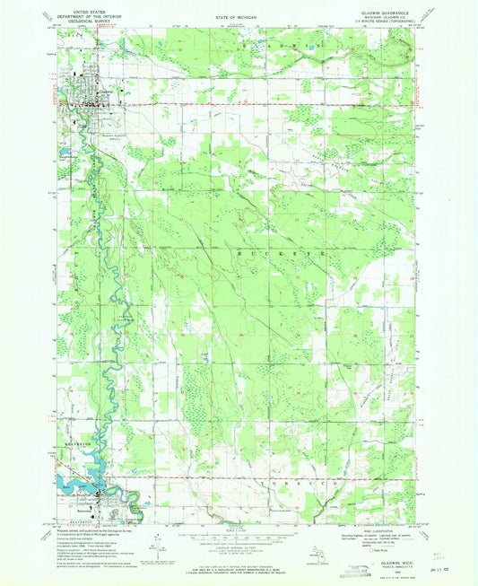 Classic USGS Gladwin Michigan 7.5'x7.5' Topo Map Image