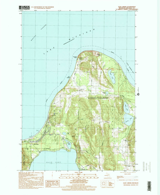 Classic USGS Glen Arbor Michigan 7.5'x7.5' Topo Map Image