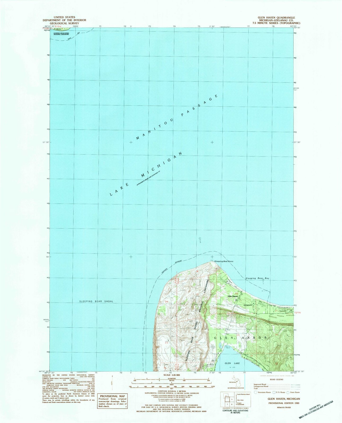 Classic USGS Glen Haven Michigan 7.5'x7.5' Topo Map Image