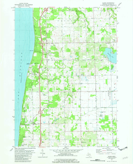 Classic USGS Glenn Michigan 7.5'x7.5' Topo Map Image