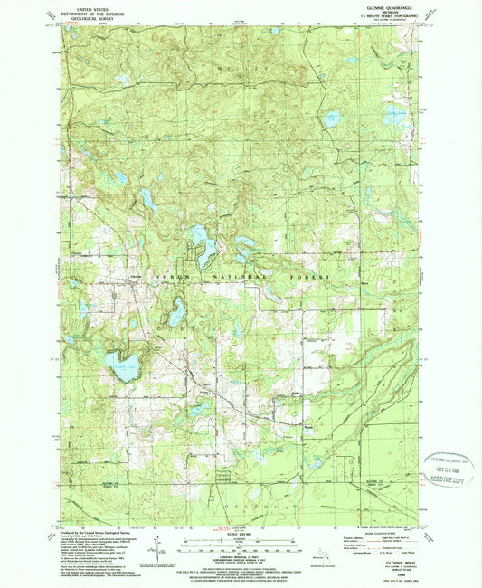 Classic USGS Glennie Michigan 7.5'x7.5' Topo Map Image
