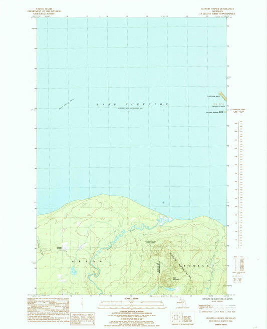 Classic USGS Glovers Corner Michigan 7.5'x7.5' Topo Map Image