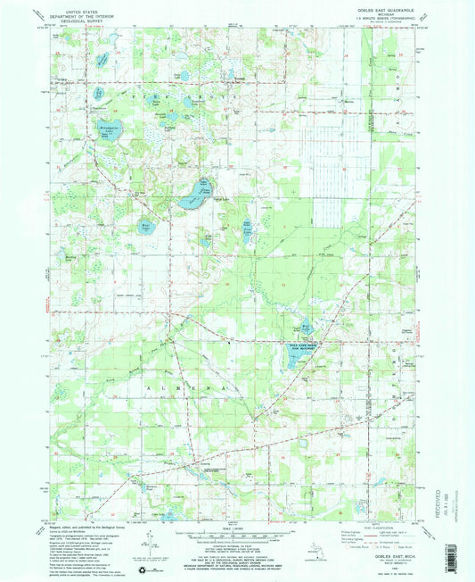 Classic USGS Gobles East Michigan 7.5'x7.5' Topo Map Image