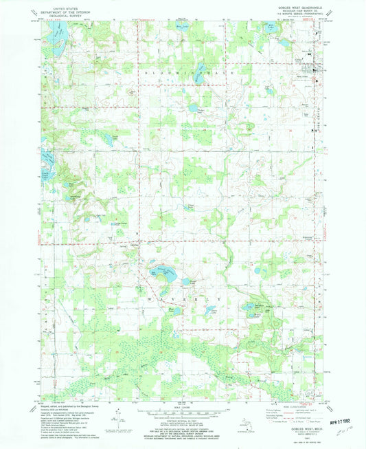 Classic USGS Gobles West Michigan 7.5'x7.5' Topo Map Image