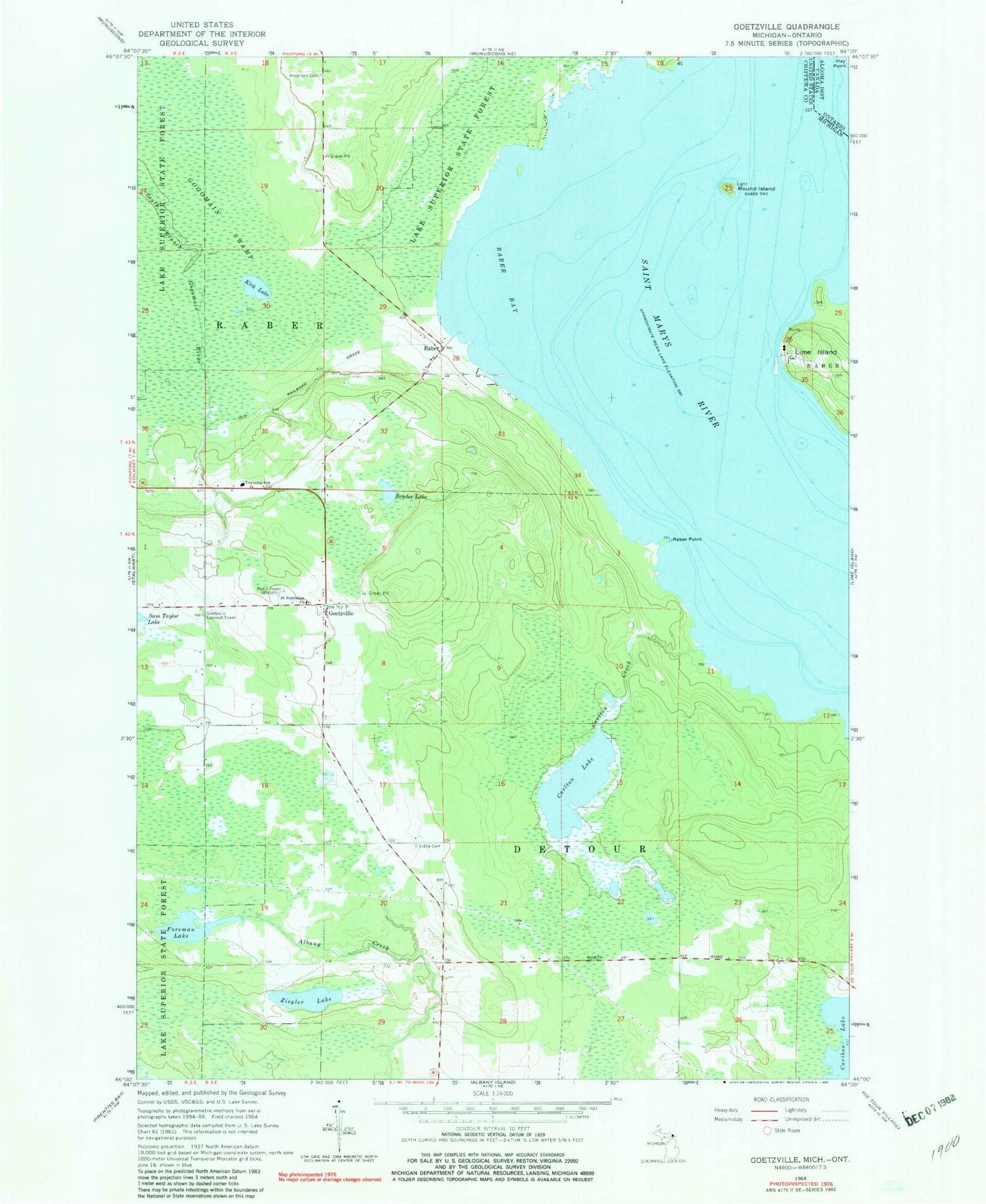 Classic USGS Goetzville Michigan 7.5'x7.5' Topo Map Image