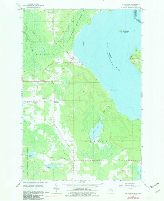 Classic USGS Goetzville Michigan 7.5'x7.5' Topo Map Image