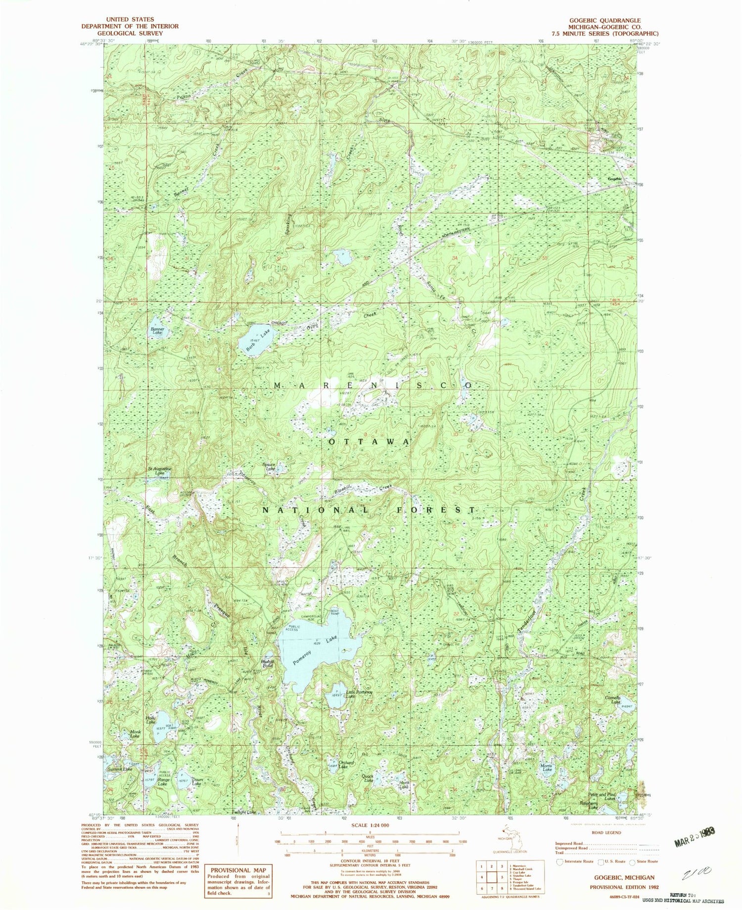 Classic USGS Gogebic Michigan 7.5'x7.5' Topo Map Image