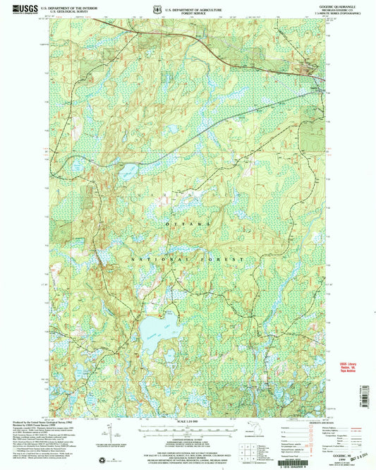 Classic USGS Gogebic Michigan 7.5'x7.5' Topo Map Image