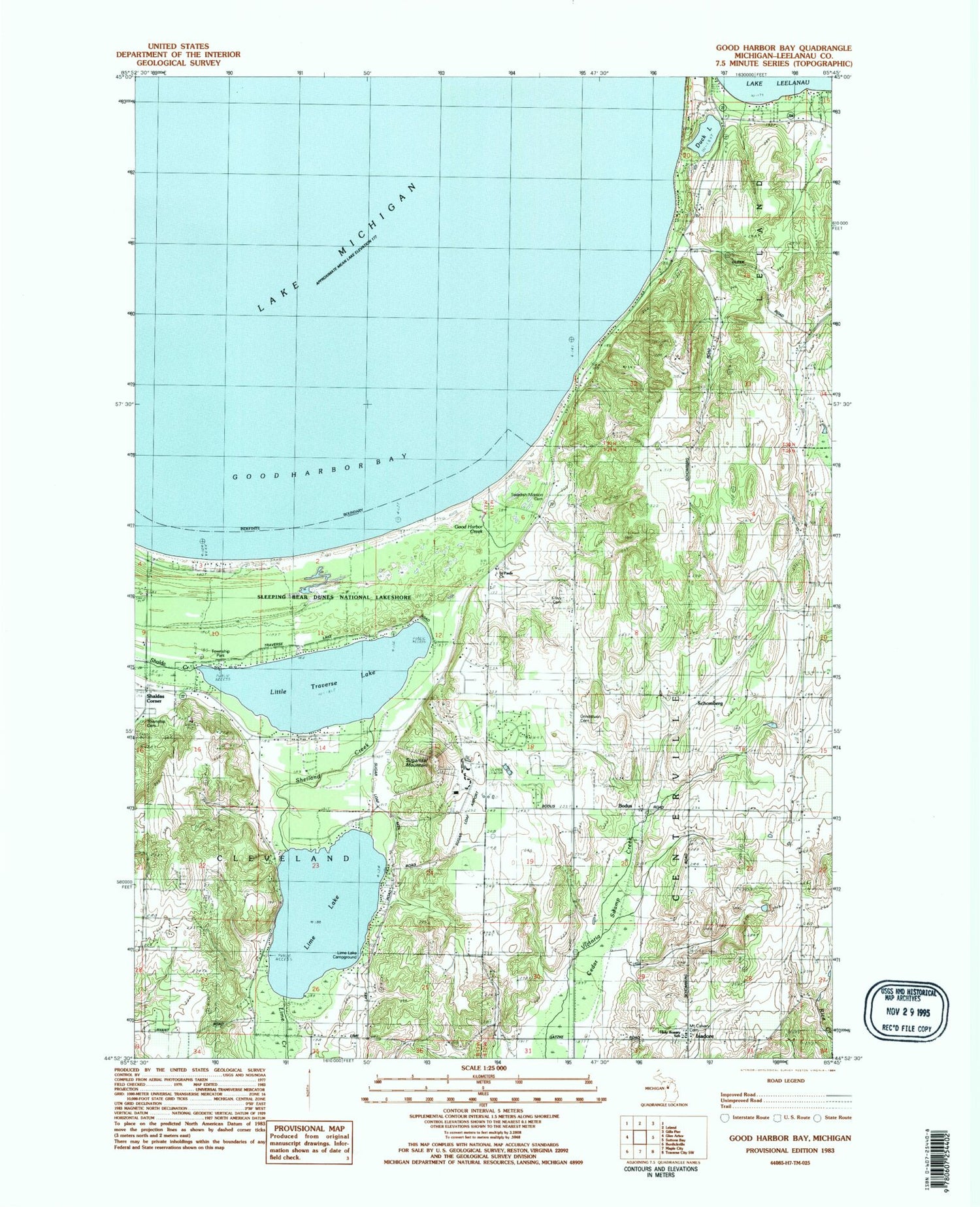 Classic USGS Good Harbor Bay Michigan 7.5'x7.5' Topo Map Image