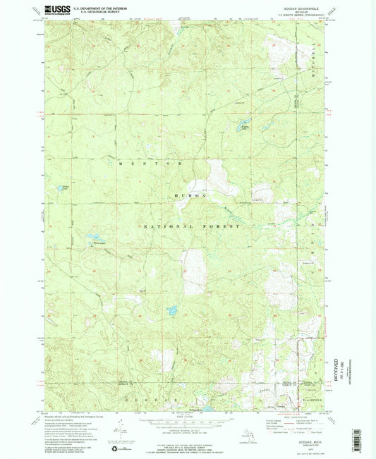 Classic USGS Goodar Michigan 7.5'x7.5' Topo Map Image