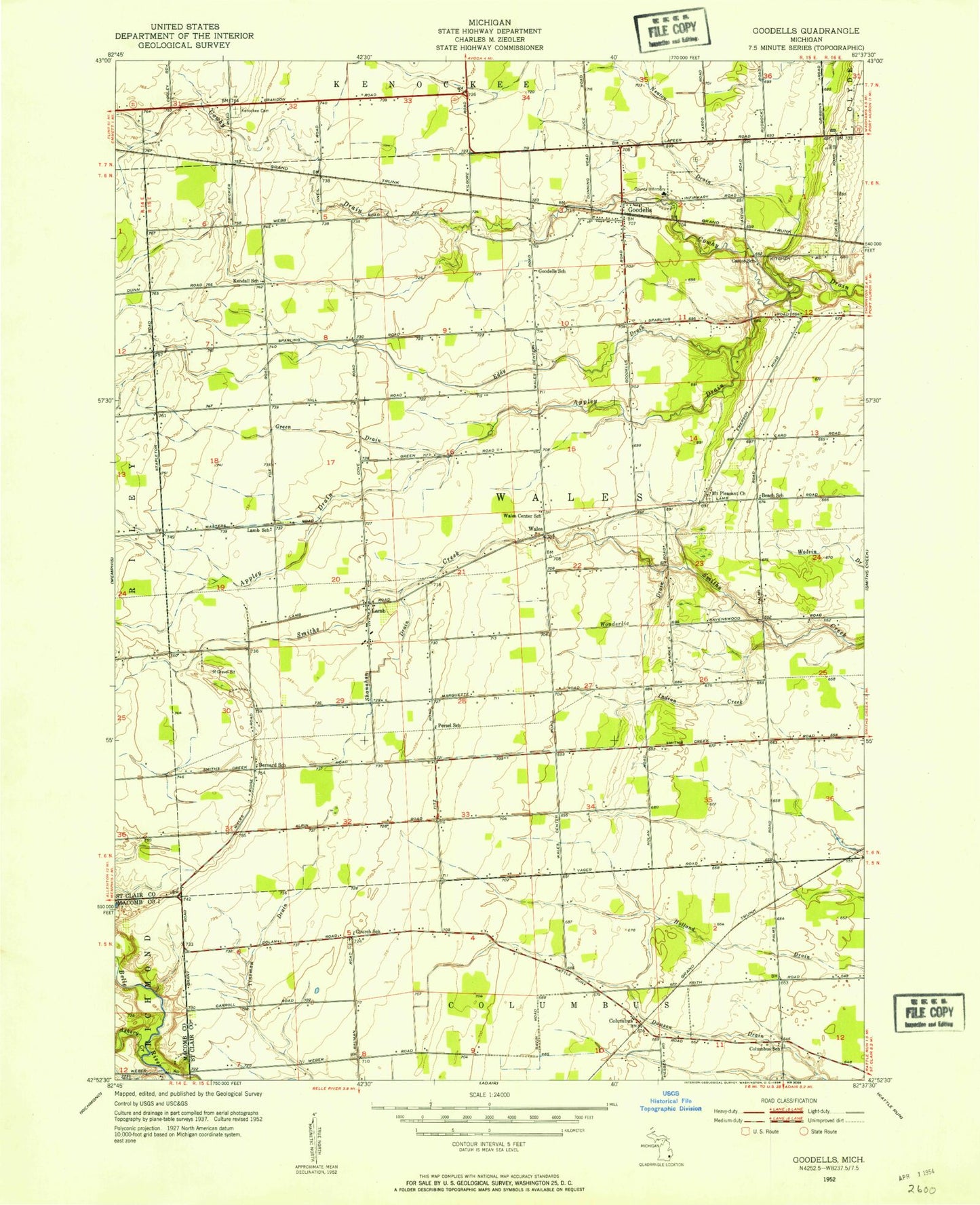Classic USGS Goodells Michigan 7.5'x7.5' Topo Map Image