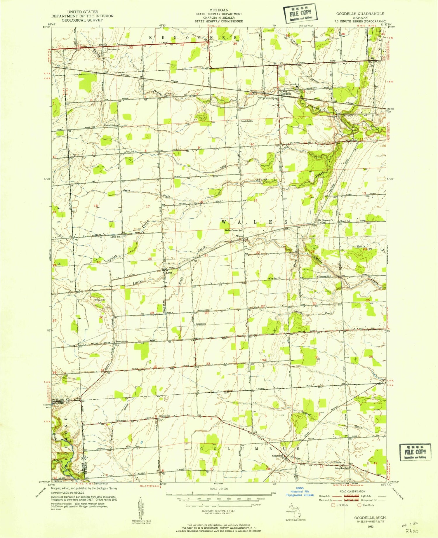 Classic USGS Goodells Michigan 7.5'x7.5' Topo Map Image