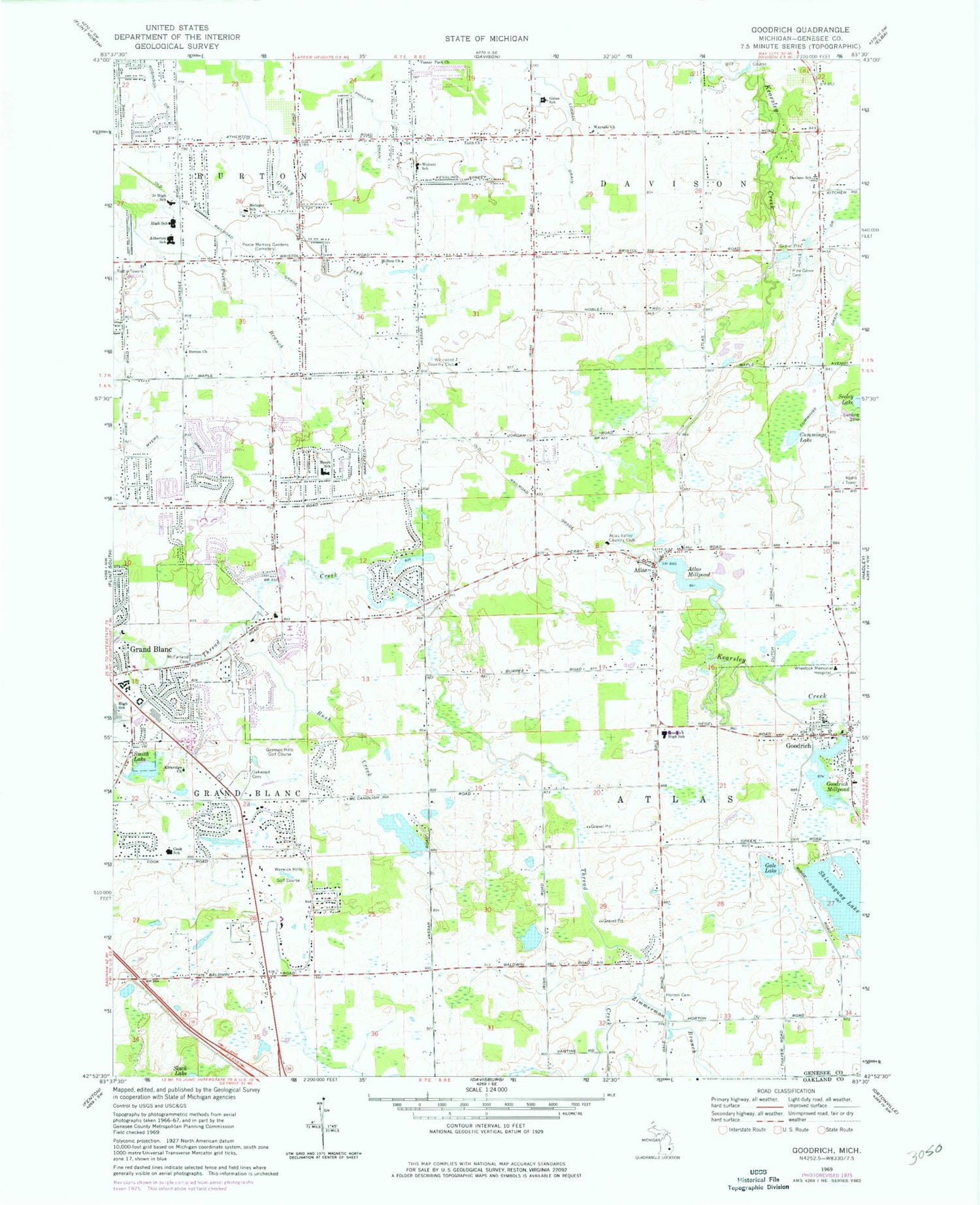 Classic USGS Goodrich Michigan 7.5'x7.5' Topo Map Image