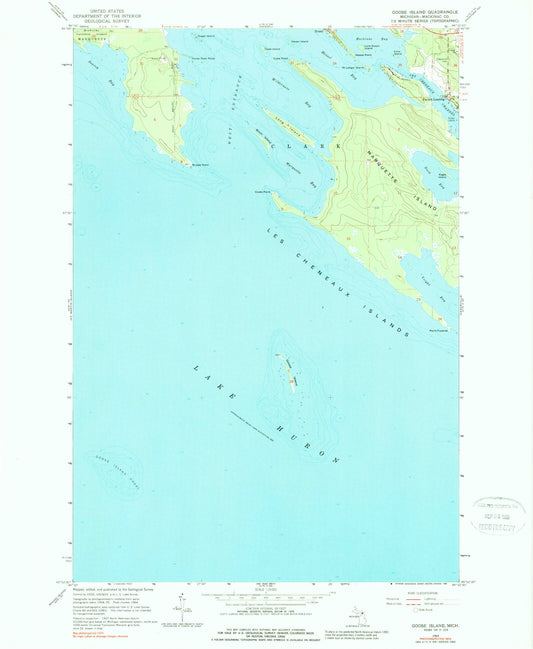 Classic USGS Goose Island Michigan 7.5'x7.5' Topo Map Image