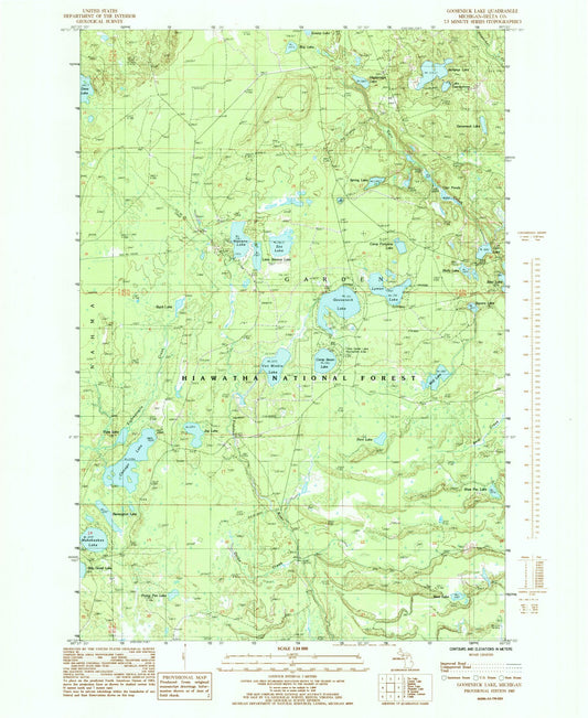 Classic USGS Gooseneck Lake Michigan 7.5'x7.5' Topo Map Image