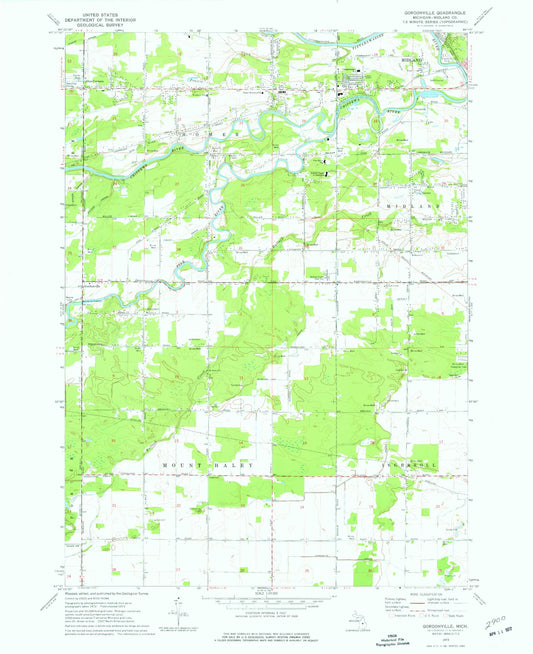 Classic USGS Gordonville Michigan 7.5'x7.5' Topo Map Image