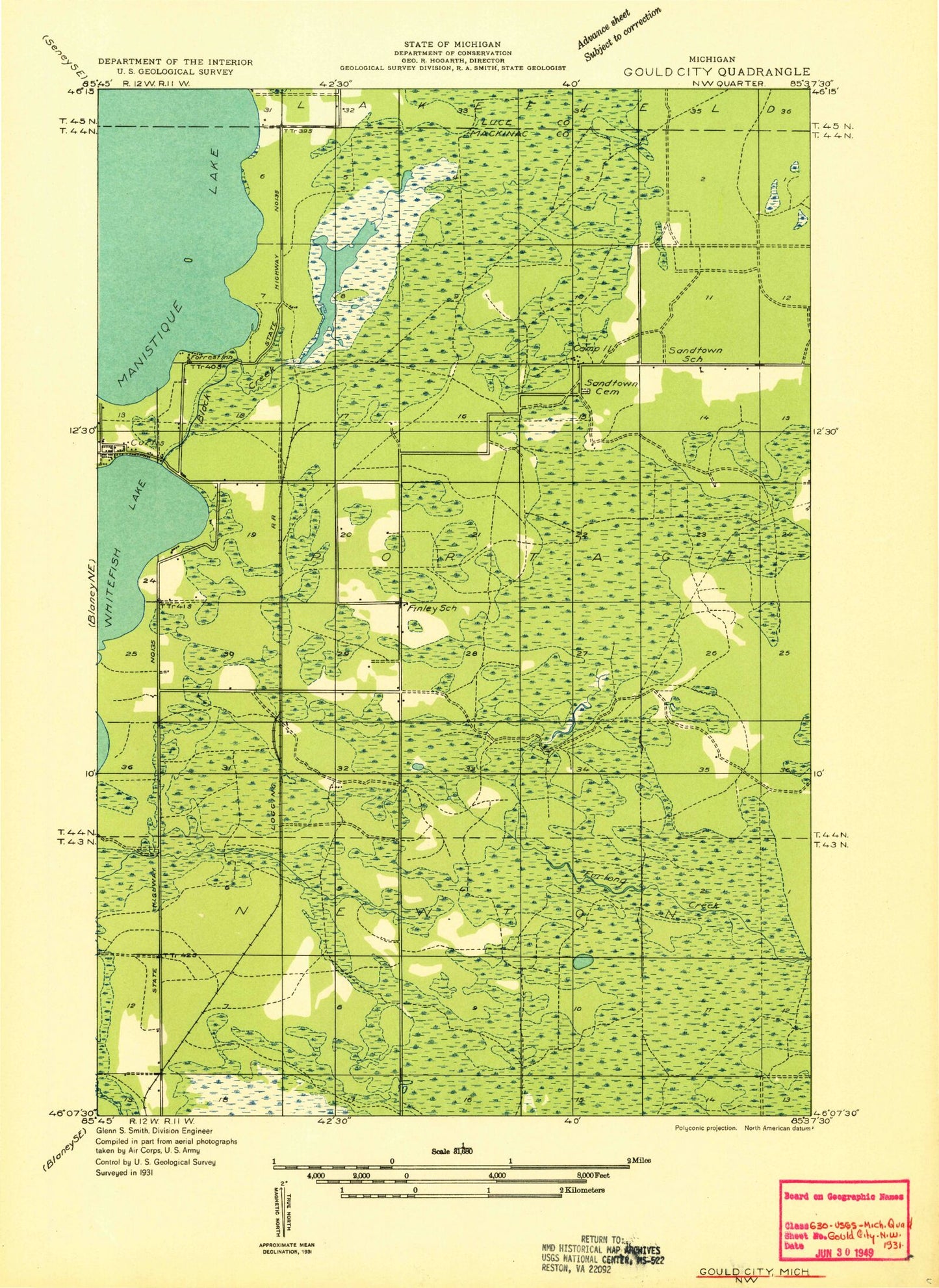 Classic USGS Curtis East Michigan 7.5'x7.5' Topo Map Image