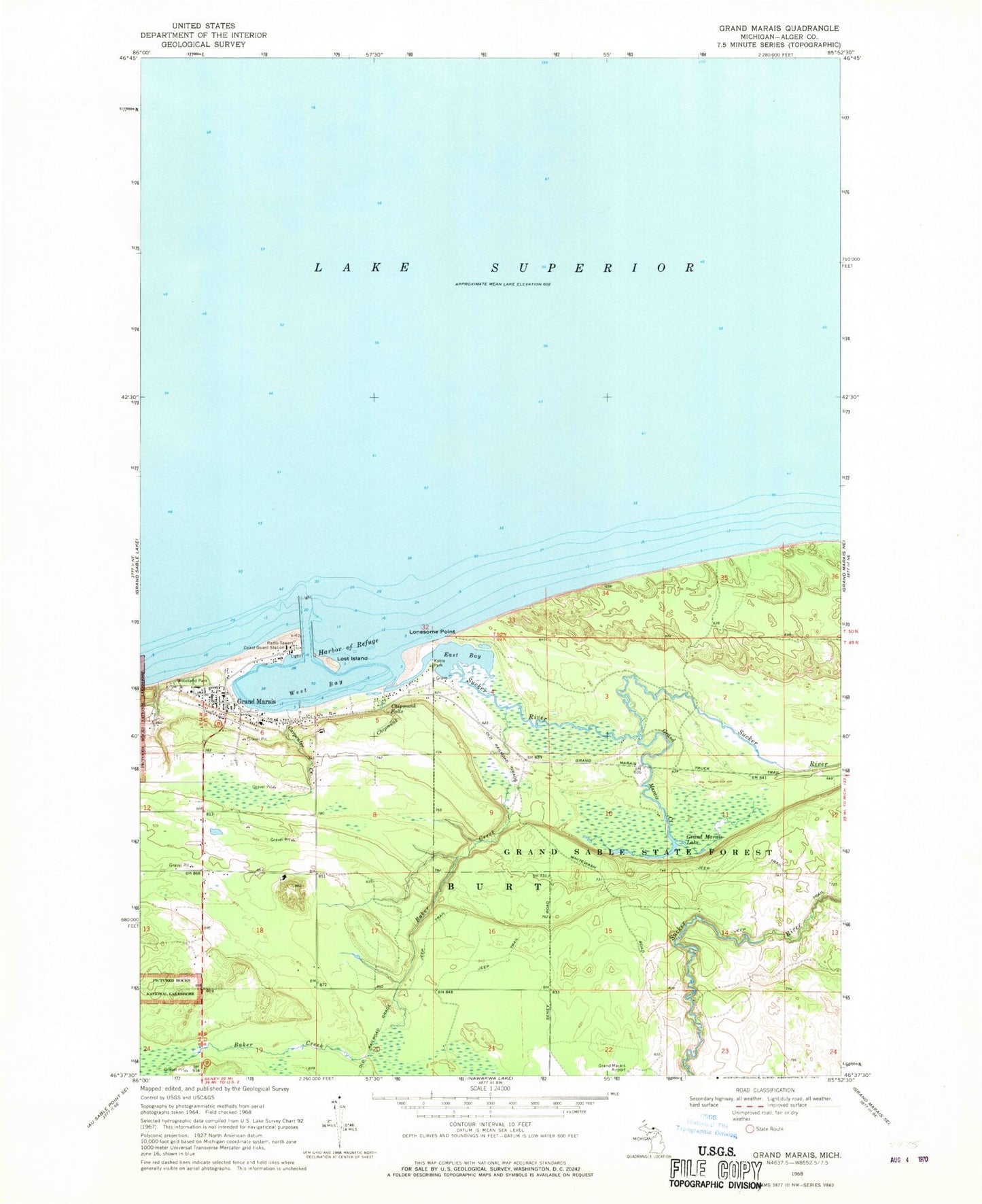Classic USGS Grand Marais Michigan 7.5'x7.5' Topo Map Image