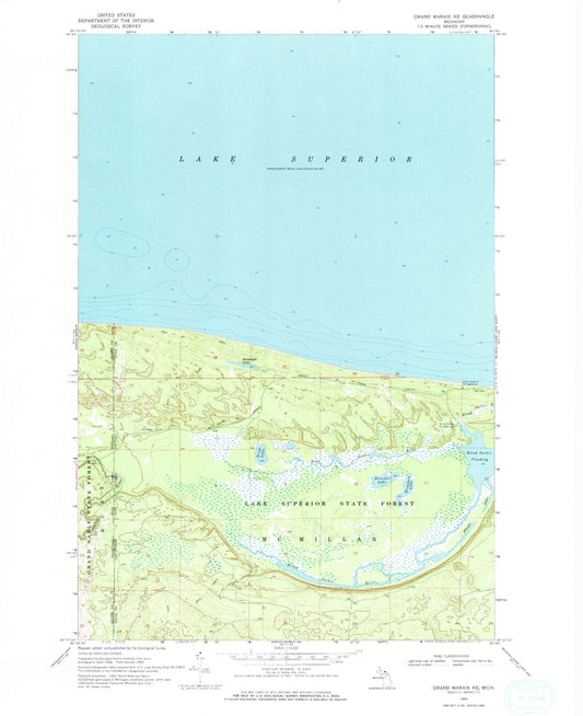 Classic USGS Grand Marais NE Michigan 7.5'x7.5' Topo Map Image