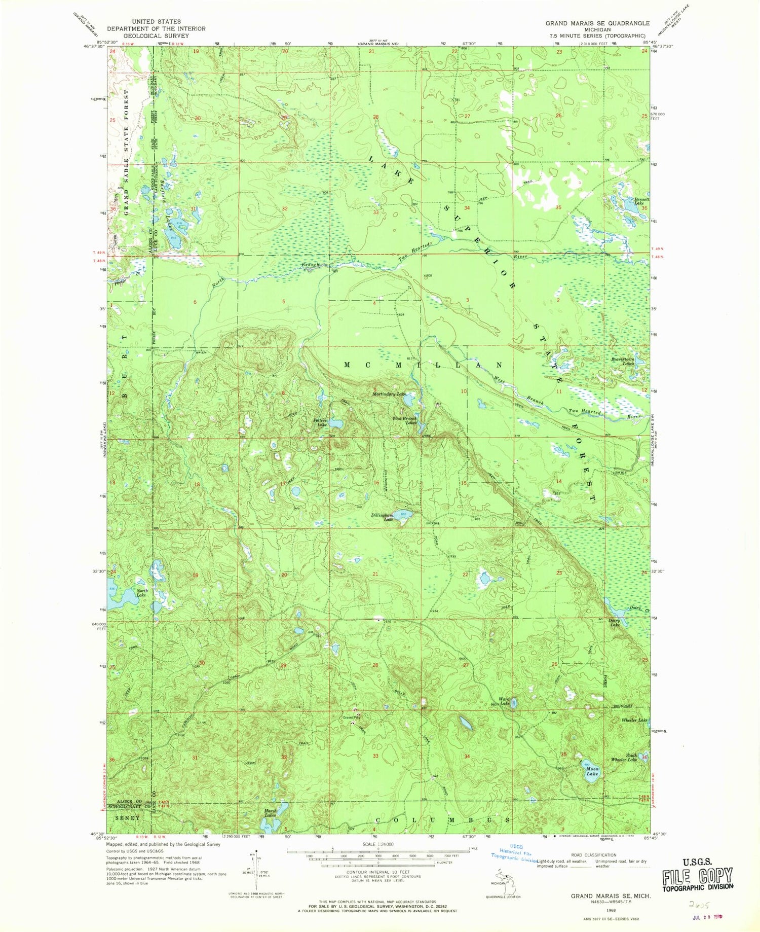 Classic USGS Grand Marais SE Michigan 7.5'x7.5' Topo Map Image