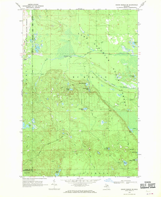 Classic USGS Grand Marais SE Michigan 7.5'x7.5' Topo Map Image