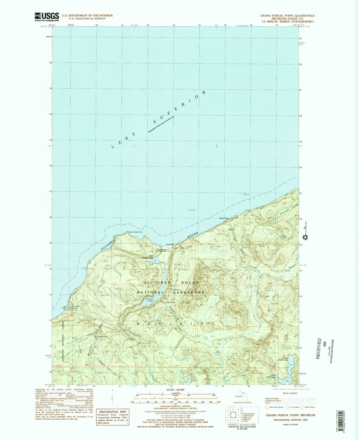 Classic USGS Grand Portal Point Michigan 7.5'x7.5' Topo Map Image