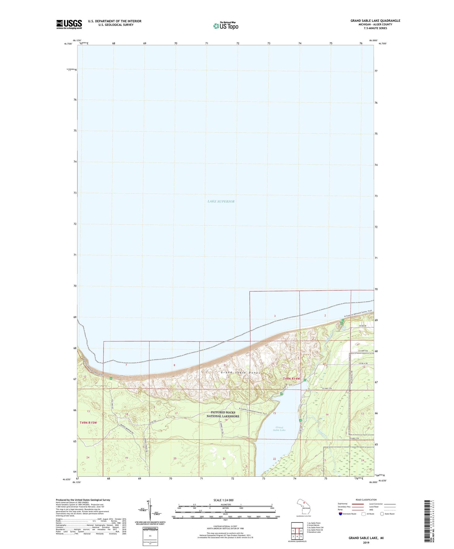 Grand Sable Lake Michigan US Topo Map Image