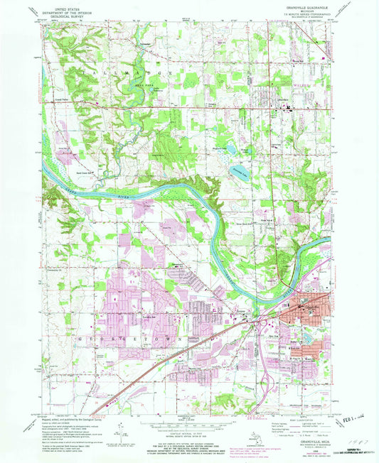 Classic USGS Grandville Michigan 7.5'x7.5' Topo Map Image