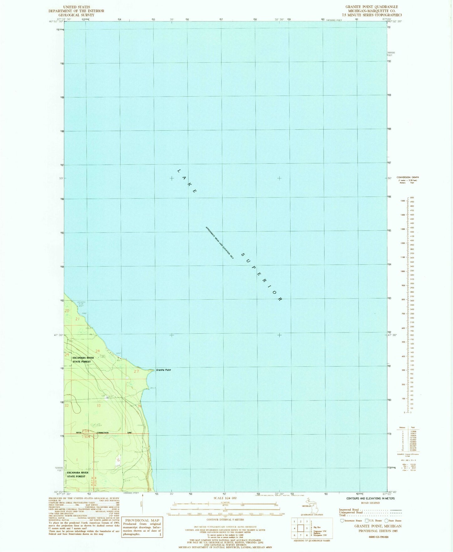 Classic USGS Granite Point Michigan 7.5'x7.5' Topo Map Image